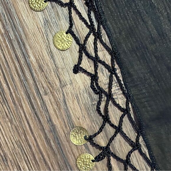 Swim Sarong or Belly Dance Hip Scarf Wrap With Gold Medallion Coins Black Gold - Picture 10 of 11